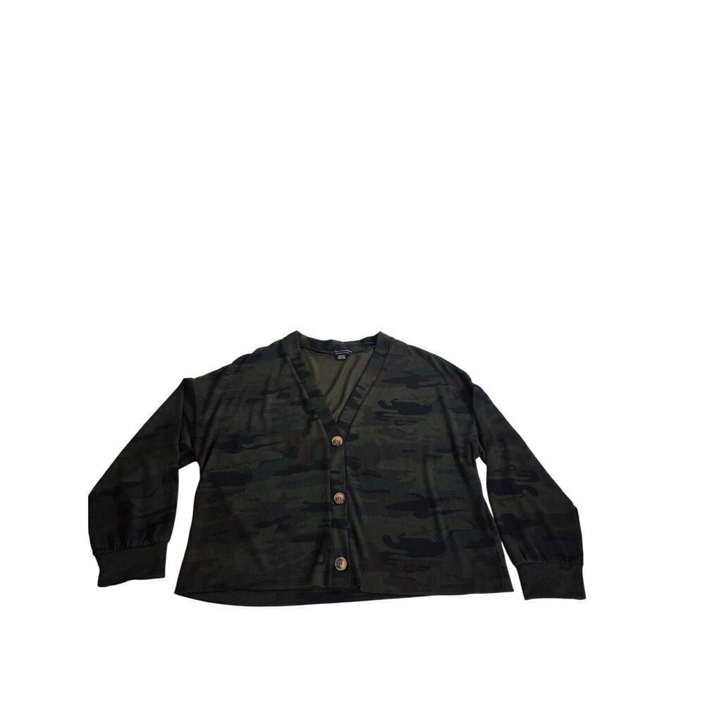 Social Standard Green Camo Cardigan XXL Bronze Buttons Lightweight